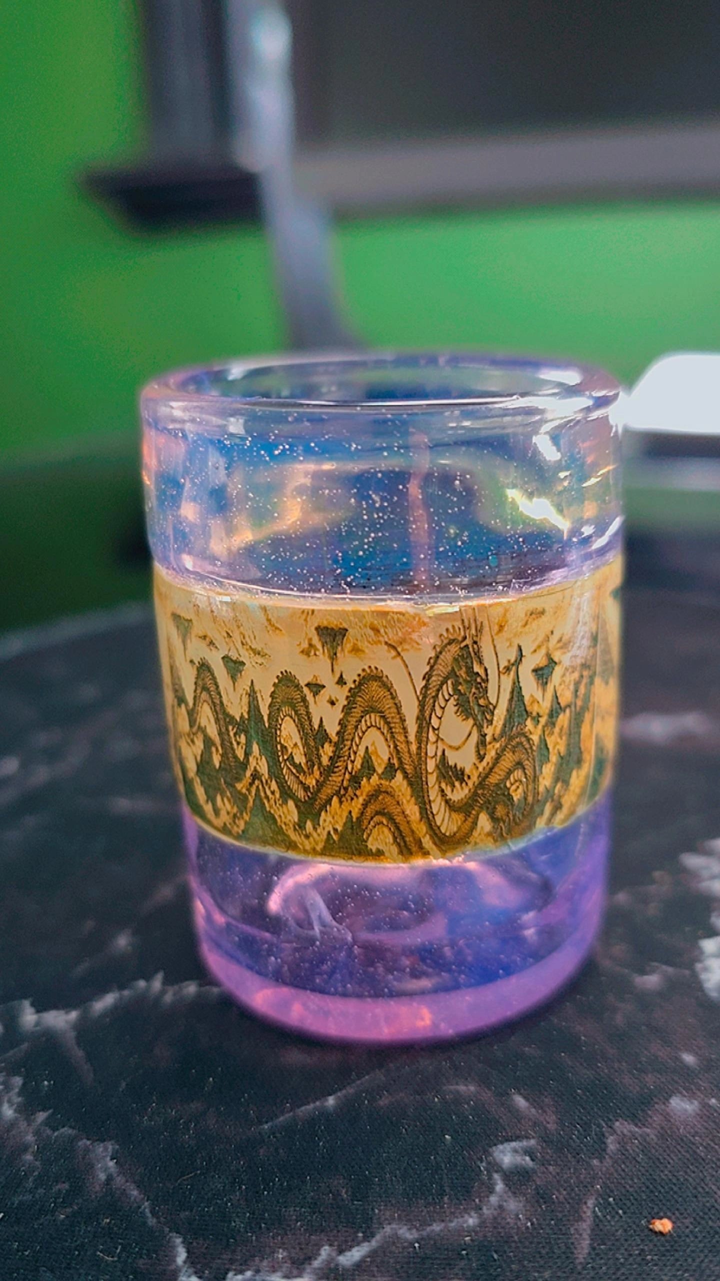 Purple Lilac Dragon Proxy Glass Bottom – Etched Hand-Blown Glass Core