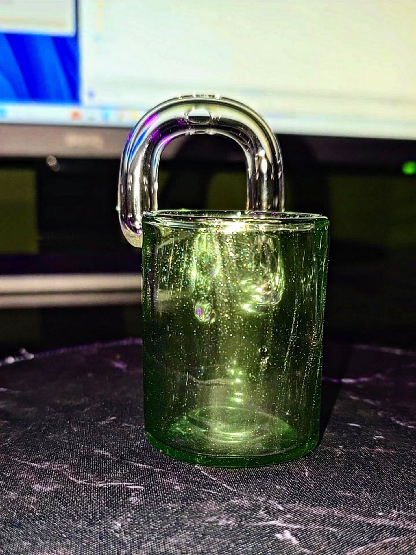 Green Stardust Flat Puffco Proxy Pendant | Coopers Glass