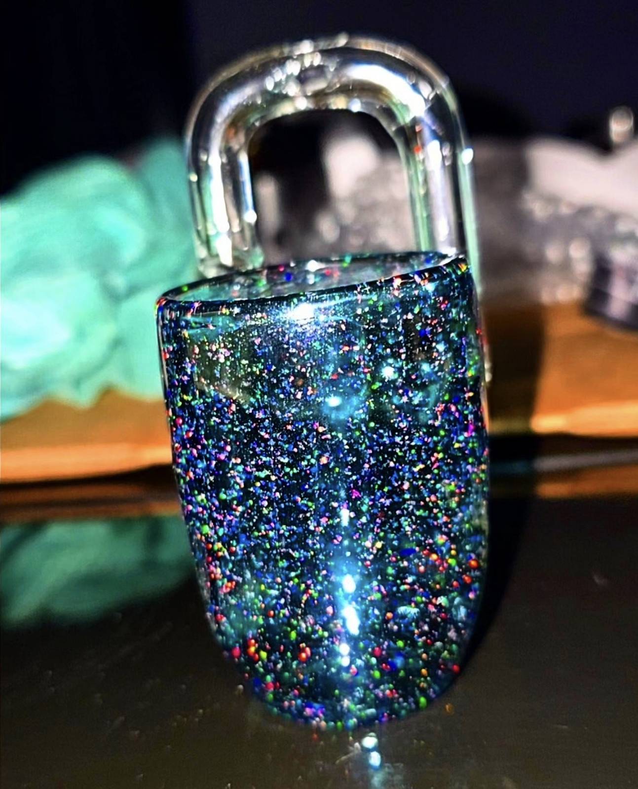 Flat Bottom Blue Stardust Crushed Opal Puffer - Blue Stardust Crushed Opal Flat Proxy Puffer Fu...