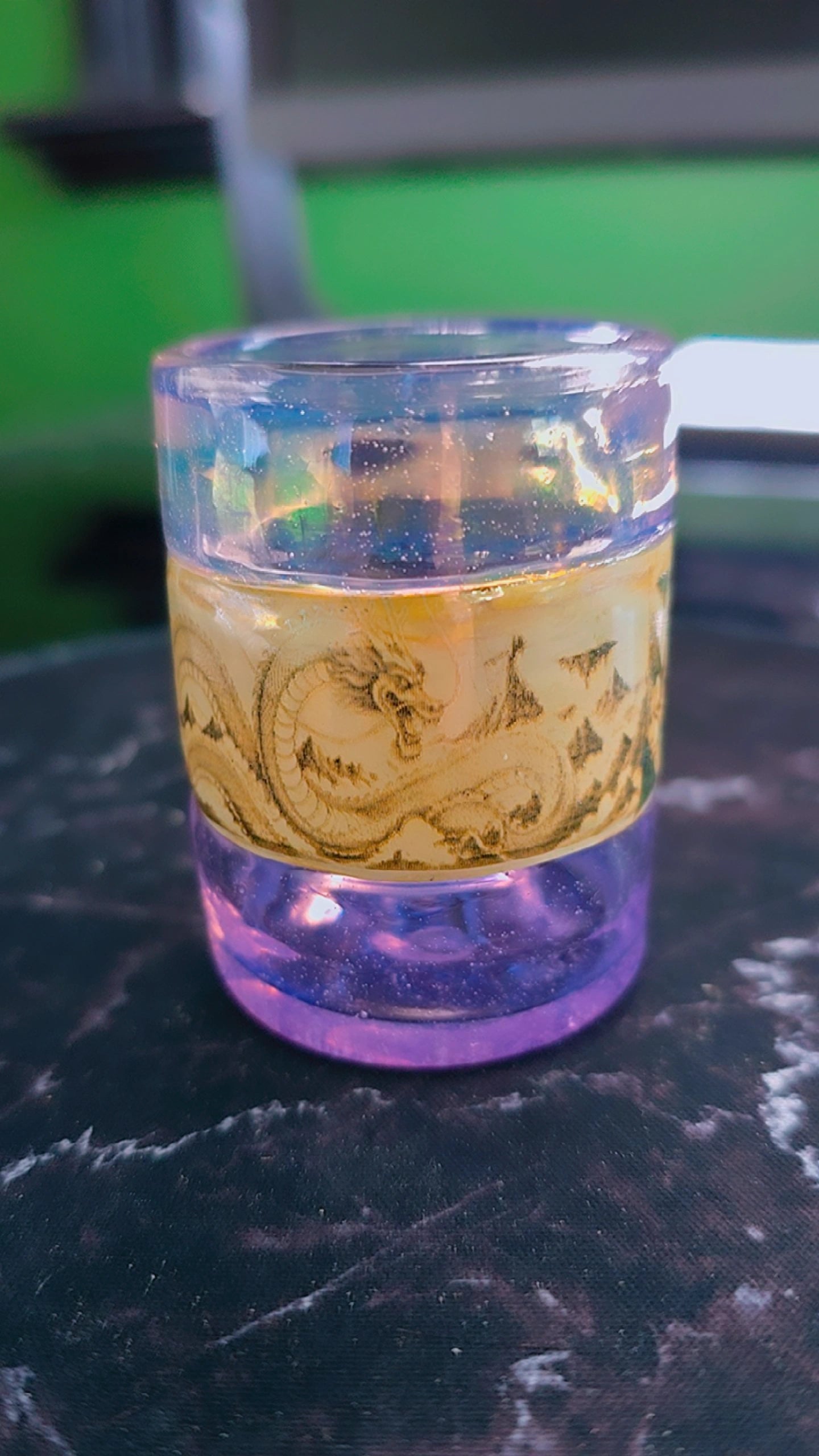 Purple Lilac Dragon Proxy Glass Bottom – Etched Hand-Blown Glass Core