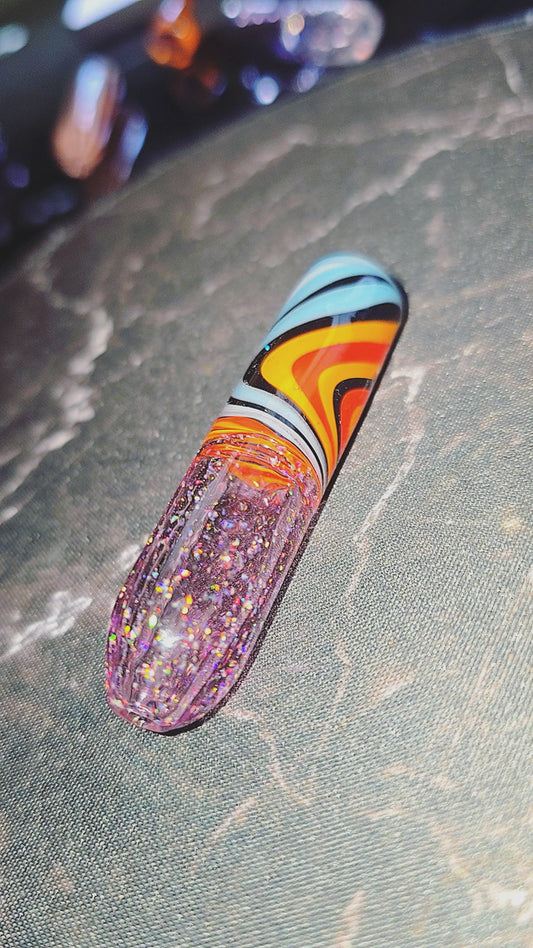 Gold Amethyst Crushed Opal & Fire & Ice Linework Glass Rolling Tip
