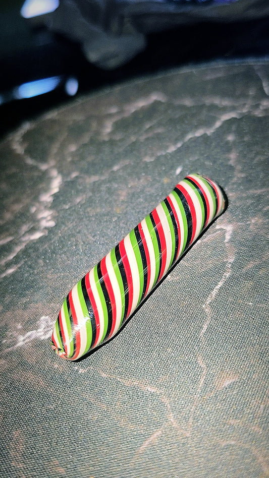 Green, White, Red & Black Spiral Linework Glass Rolling Tip