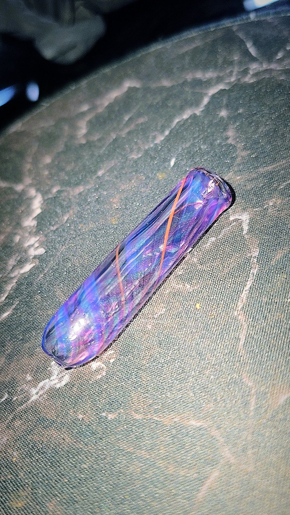 Royal Jelly , Blue Meta, Orange Spiral Linework Glass Rolling Tip