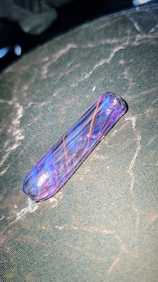 Royal Jelly , Blue Meta, Orange Spiral Linework Glass Rolling Tip