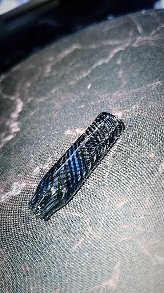 Blue Meta & Black Spiral Linework Glass Rolling Tip