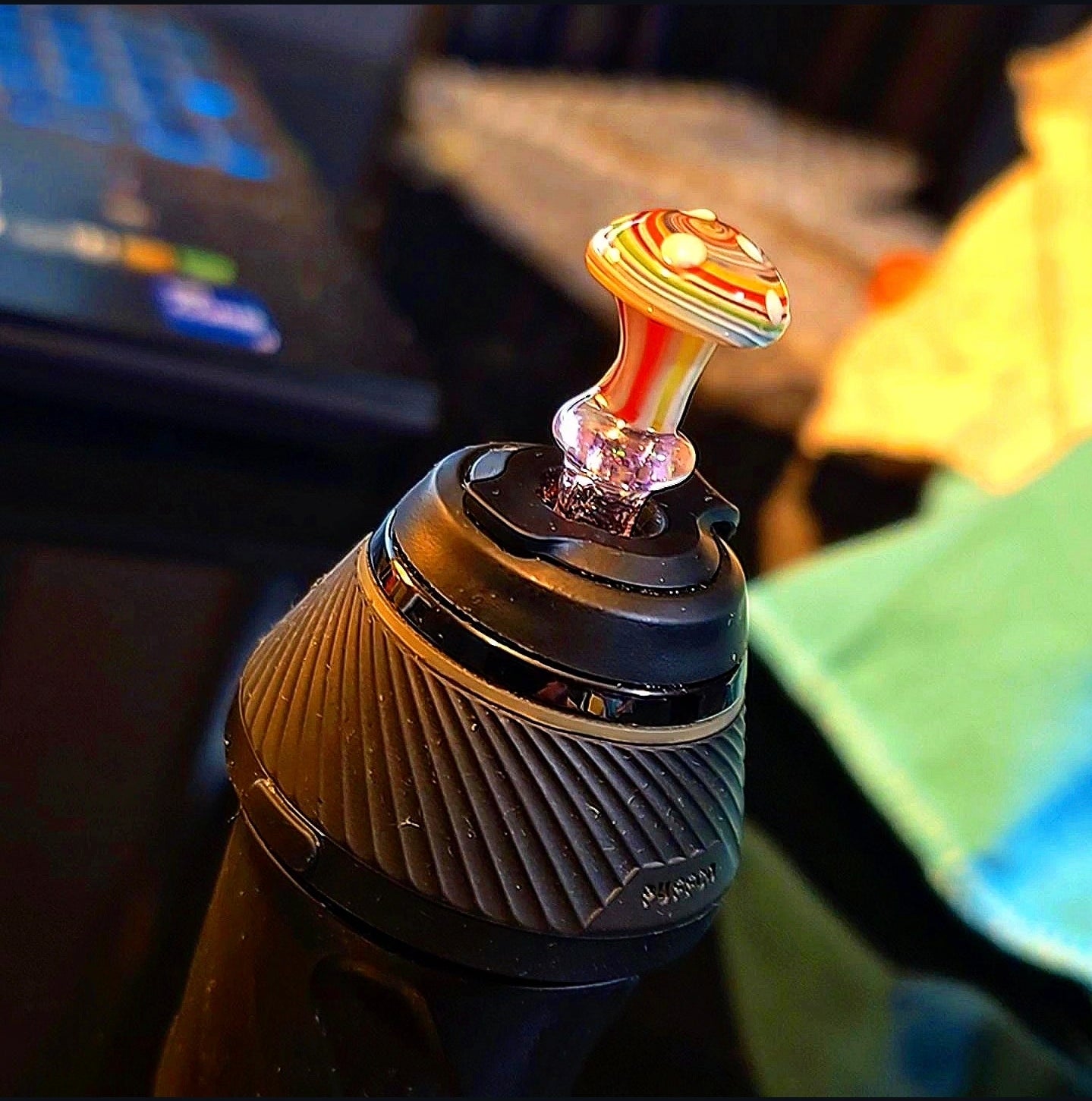 Puffco Proxy Rainbow Mushroom Joystick Carb Cap with Crushed Opal