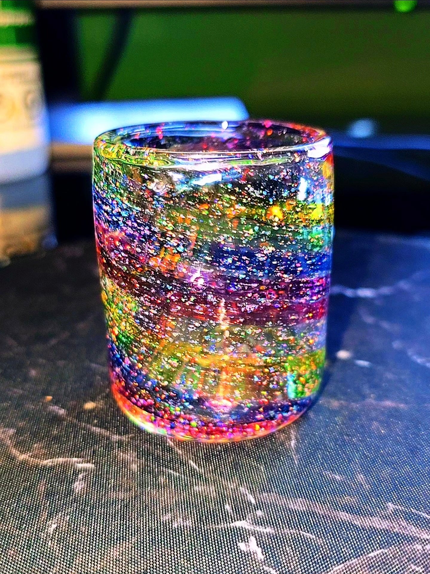 Puffco Proxy Core Glass Base Cup – Rainbow Swirl Crushed Opal
