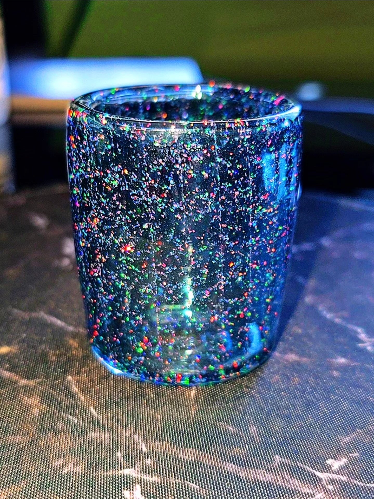 Puffco Proxy Core Glass Base Cup – Blue Stardust Crushed Opal