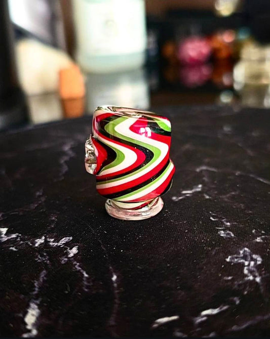 Red/Whte/Green/Black Wig Wag OG Style Puffco Pivot Glass Top